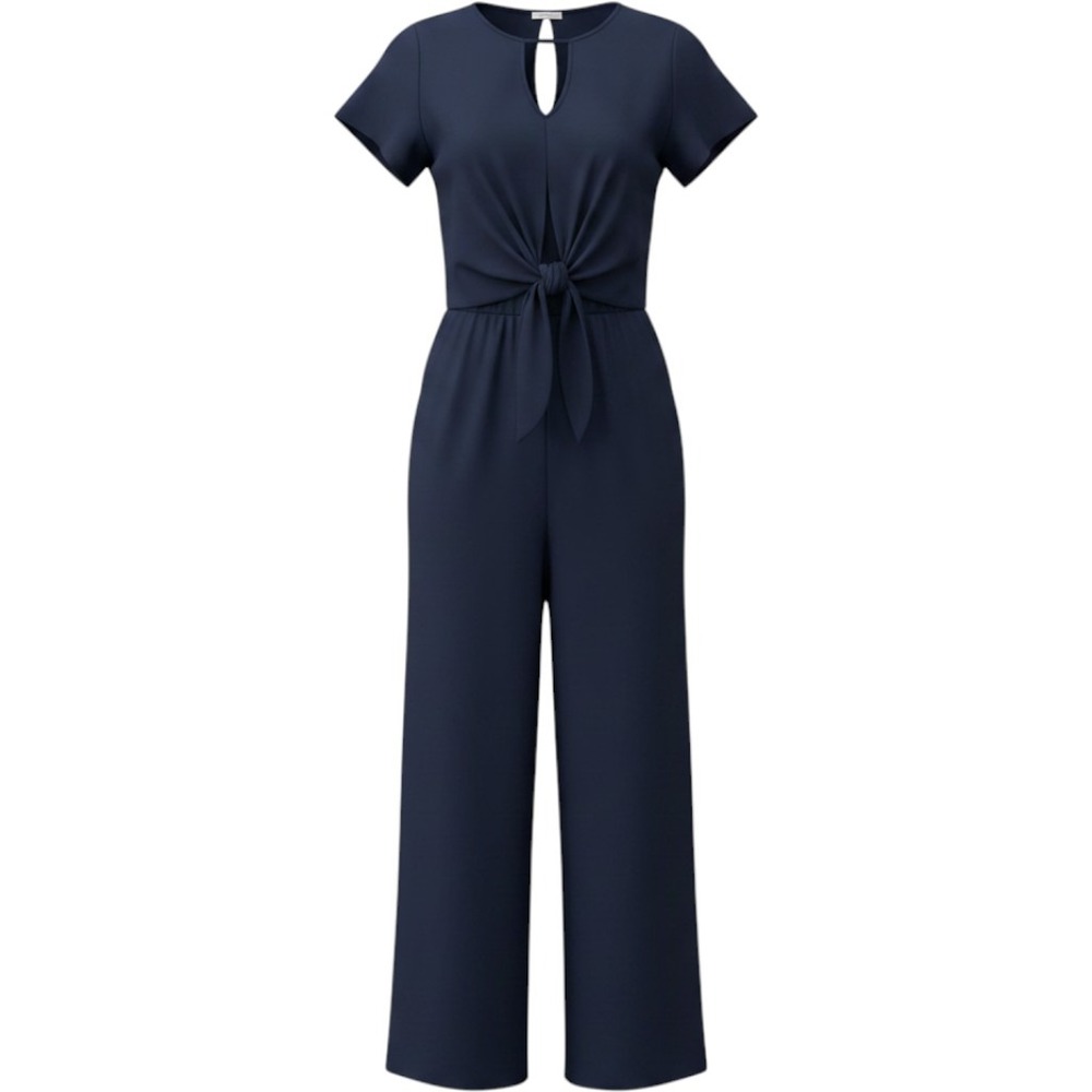As U Wish Navy Blue Short Sleeve Front Tie Wide Leg Jumpsuit Medium NWT